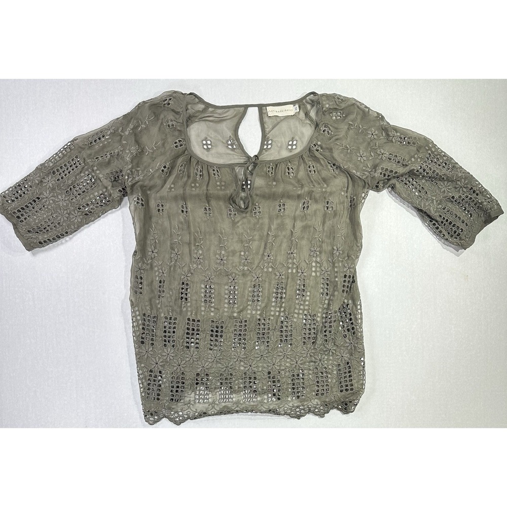 Love And Liberty Embroidered Sheer Blouse Top XS Green Boho Lace Crochet Floral